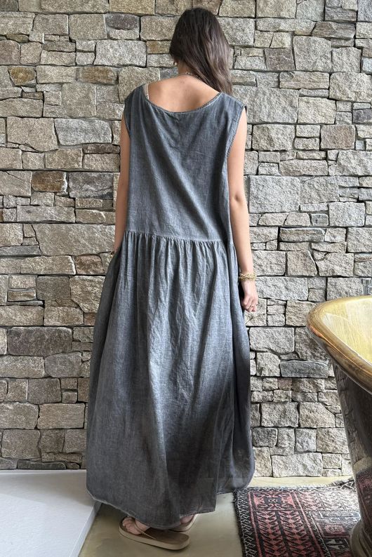 Lenni Cotton Smock Dress Washed Charcoal /50=